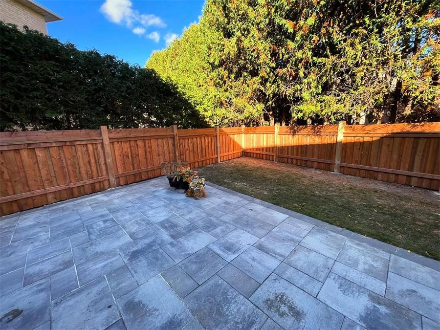 Backyard with a new cedar fence and patio